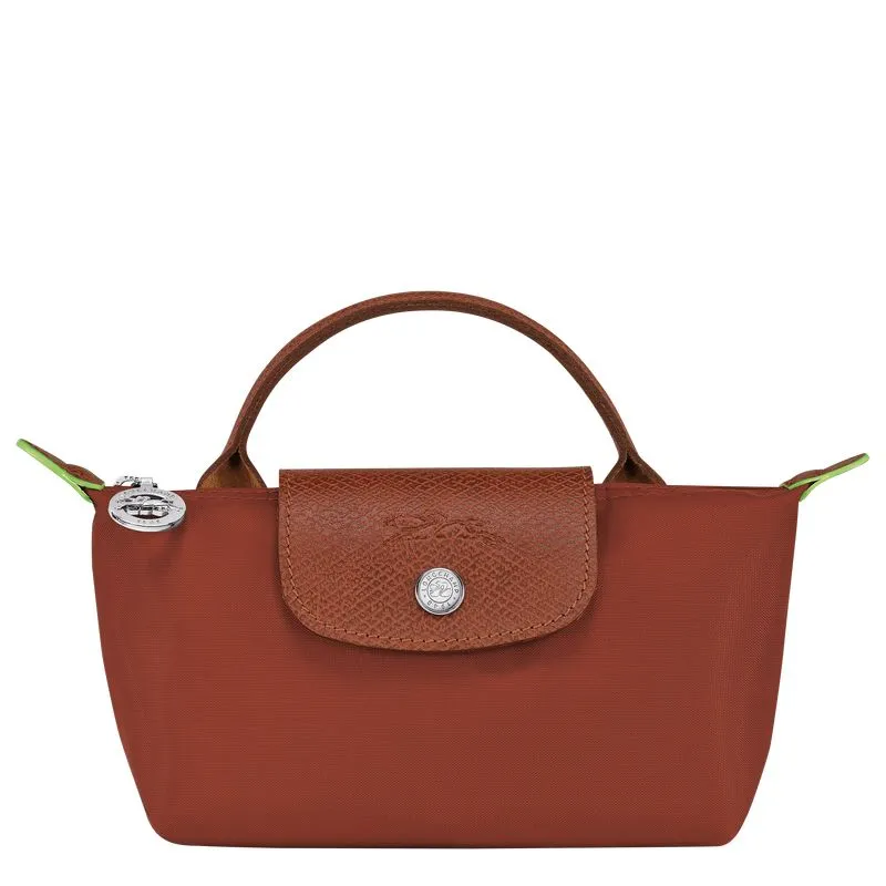 Le Pliage Green Pouch with handle Chestnut - Recycled canvas