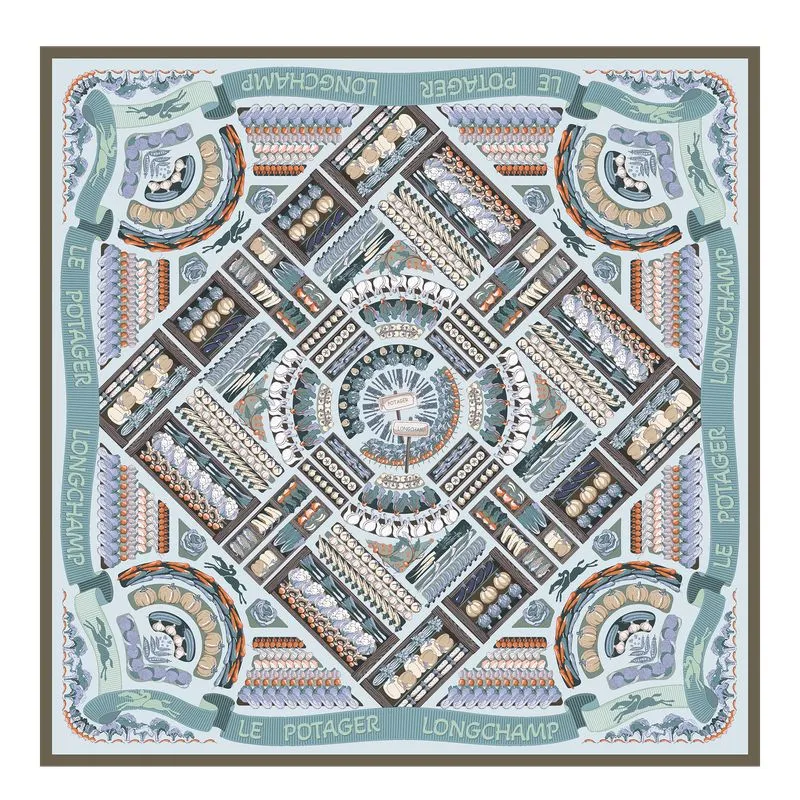 Longchamp Vegetable Garden Silk scarf 90 Navy - Silk