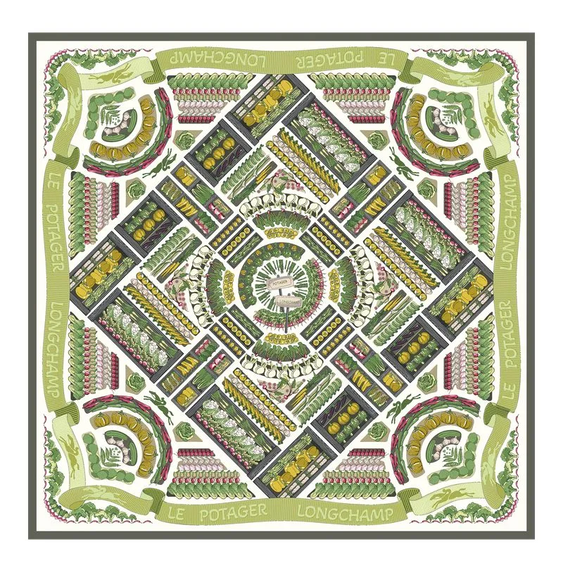 Longchamp Vegetable Garden Silk scarf 90 Khaki - Silk