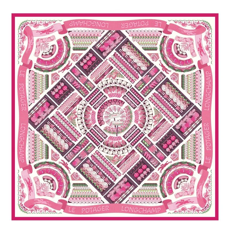 Longchamp Vegetable Garden Silk scarf 90 Pink - Silk