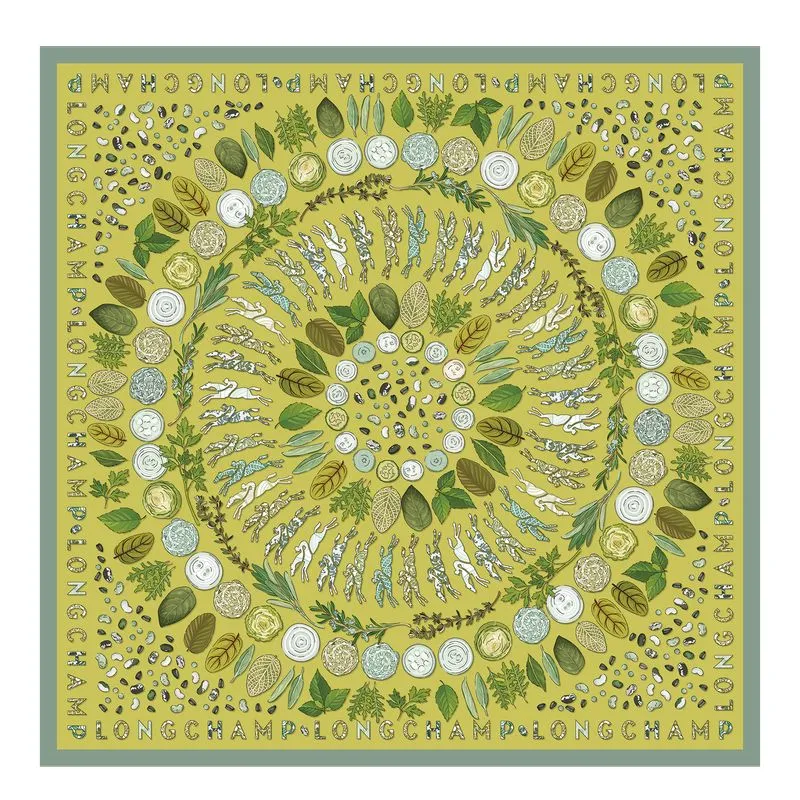 Longchamp Herbarium Silk scarf 90 Kiwi Green - Silk