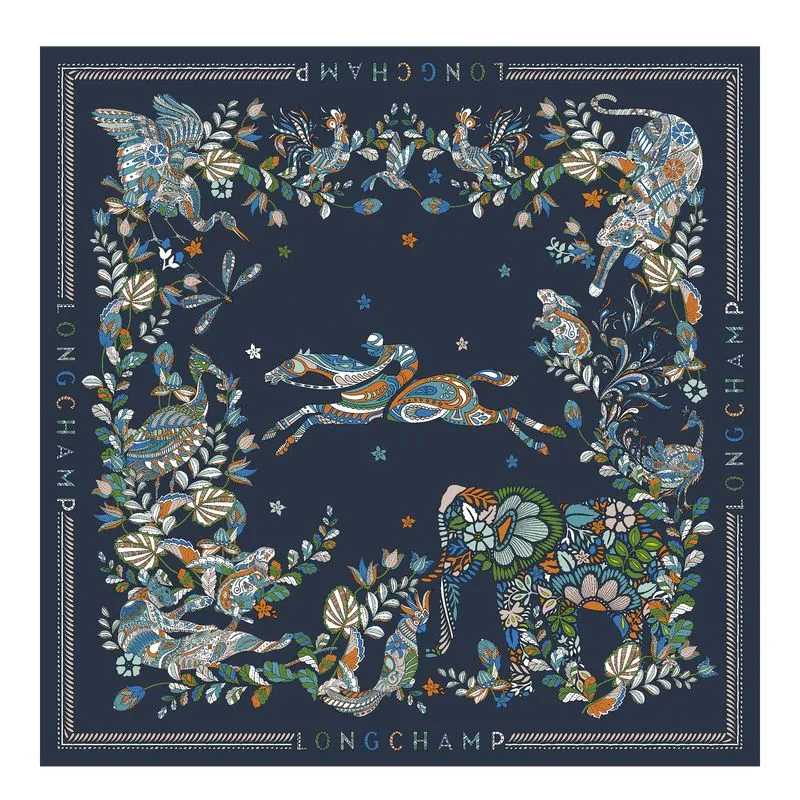 Forêt Longchamp Silk scarf 90 Navy - Silk