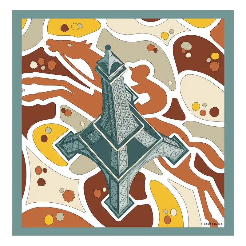 Equestrian Tower Silk scarf 70 Vervain - Silk