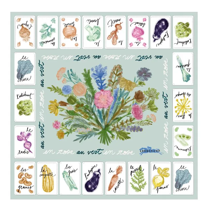 Pink and Green Silk scarf 50 Vervain - Silk