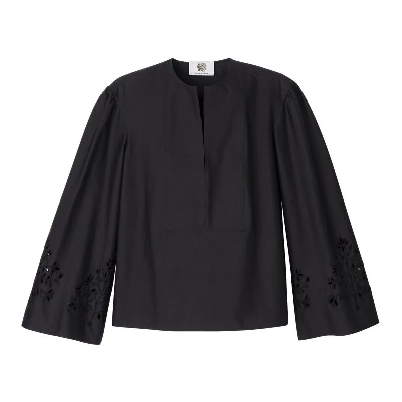 Blouse Black - Poplin embroidered