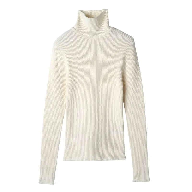 High collar fitted jumper Ecru - Knit